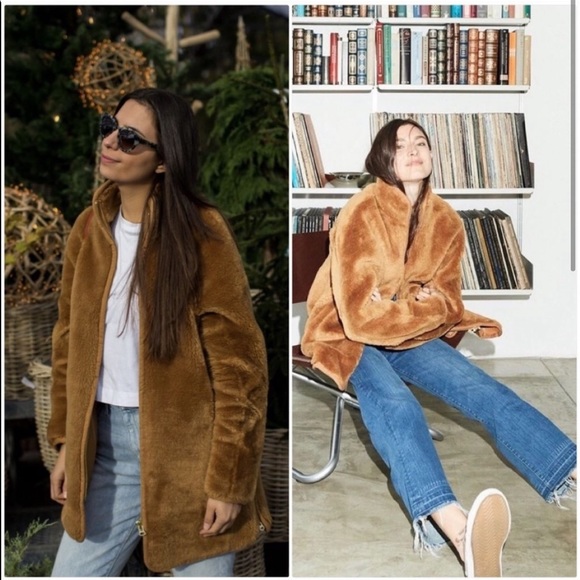 J.Crew Teddy Faux Fur Coat Tan Brown Size S NWT - Picture 8 of 9